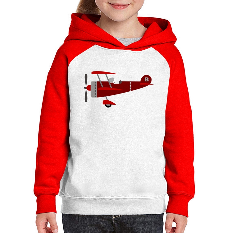 Moletom Infantil Avião Biplano - Branco/Vermelho