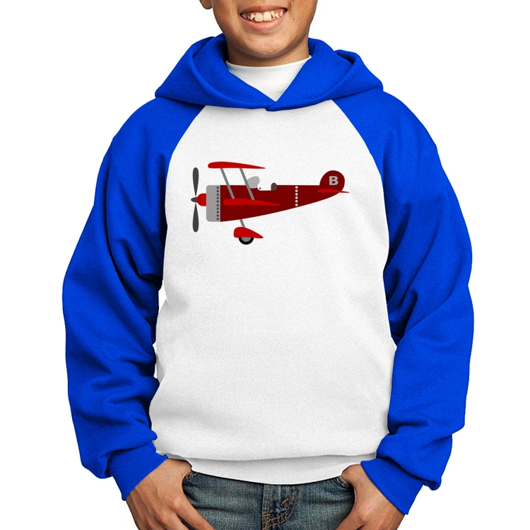 Moletom Infantil Avião Biplano - Branco/Azul