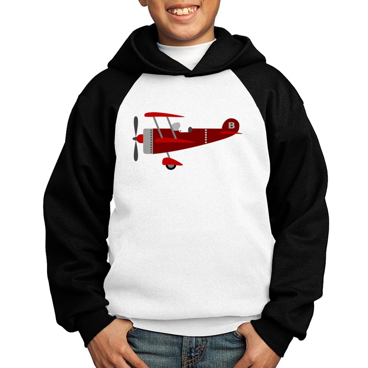 Moletom Infantil Avião Biplano - Branco/Preto