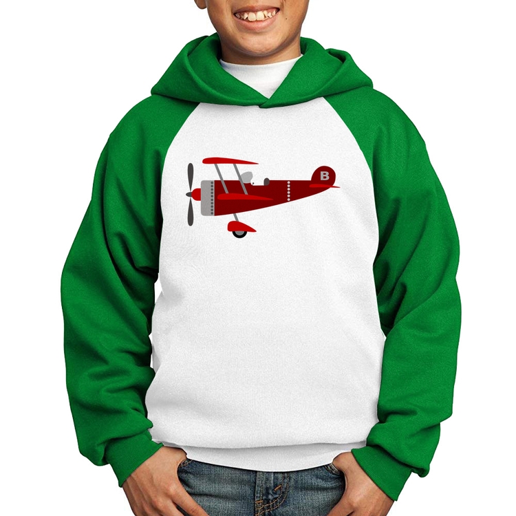 Moletom Infantil Avião Biplano - Branco/Verde
