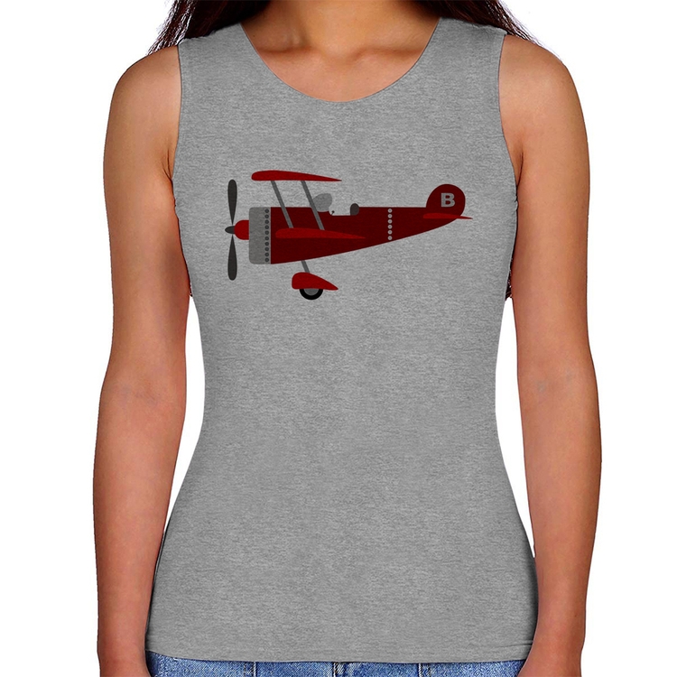 Regata Feminina Avião Biplano - Cinza