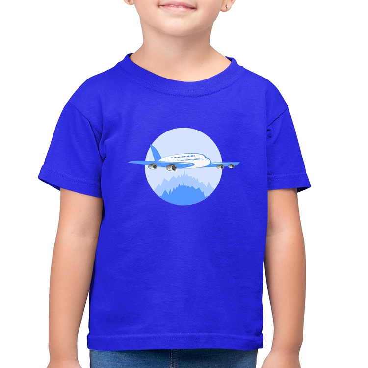 Camiseta Algodão Infantil Avião nas Montanhas - Azul Royal