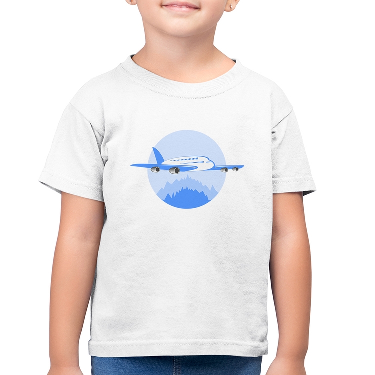Camiseta Algodão Infantil Avião nas Montanhas - Branca