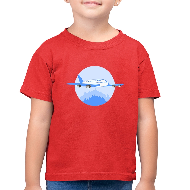 Camiseta Algodão Infantil Avião nas Montanhas - Vermelha