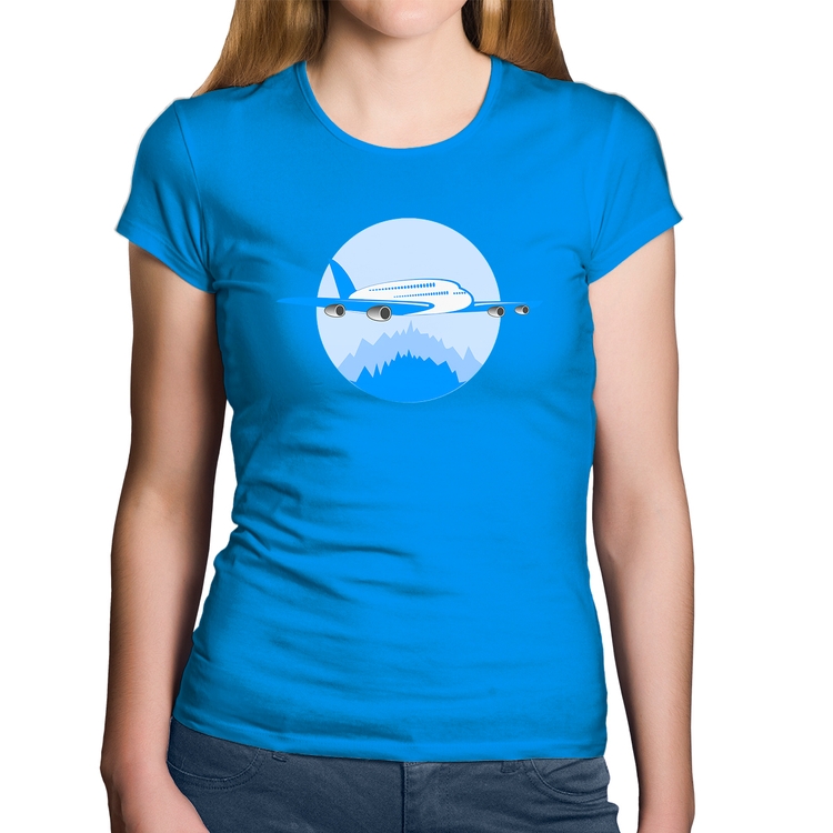 Baby Look Algodão Avião nas Montanhas - Azul