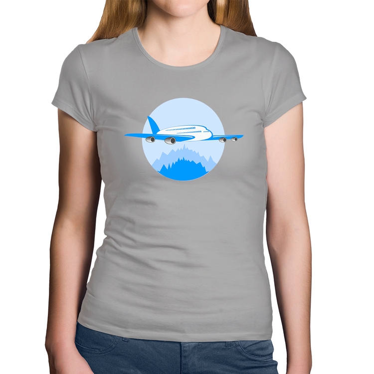 Baby Look Algodão Avião nas Montanhas - Cinza