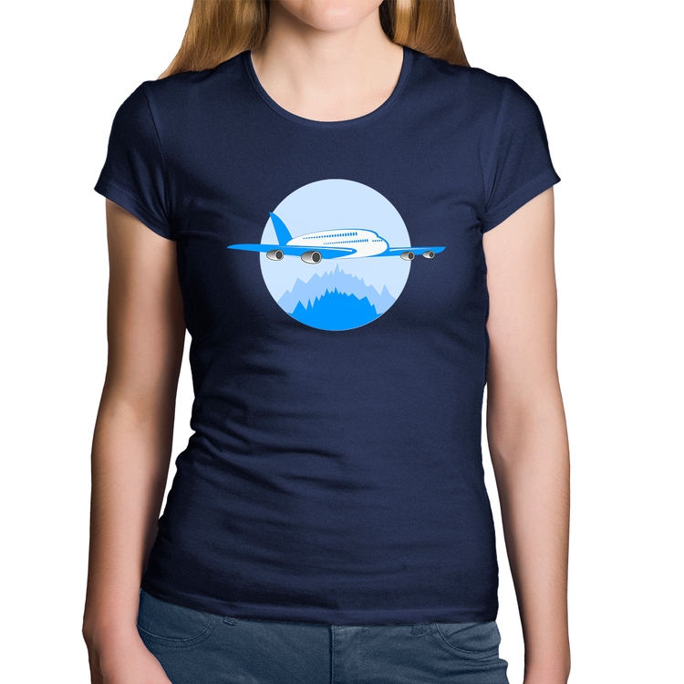 Baby Look Algodão Avião nas Montanhas - Marinho