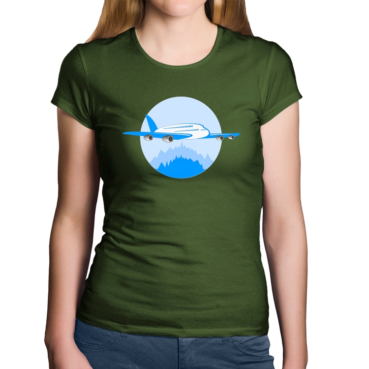 Baby Look Algodão Avião nas Montanhas - Musgo