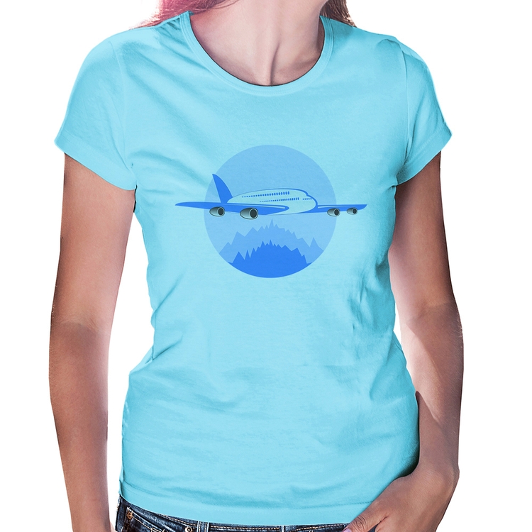 Baby Look Avião nas Montanhas - Azul Bebê