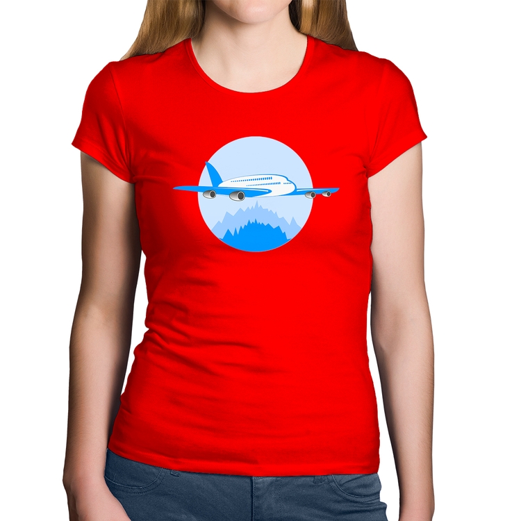 Baby Look Algodão Avião nas Montanhas - Vermelha