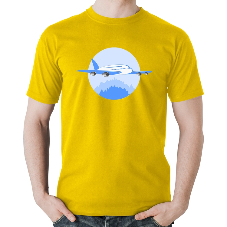 Camiseta Algodão Avião nas Montanhas - Amarela