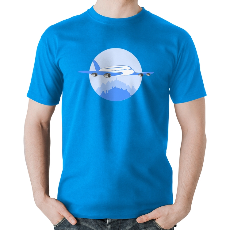 Camiseta Algodão Avião nas Montanhas - Azul