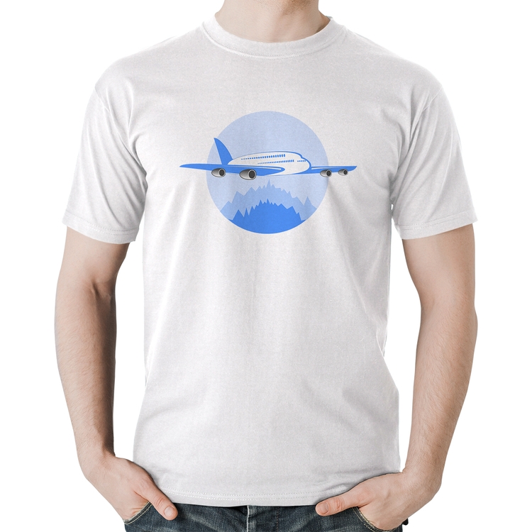 Camiseta Algodão Avião nas Montanhas - Branca