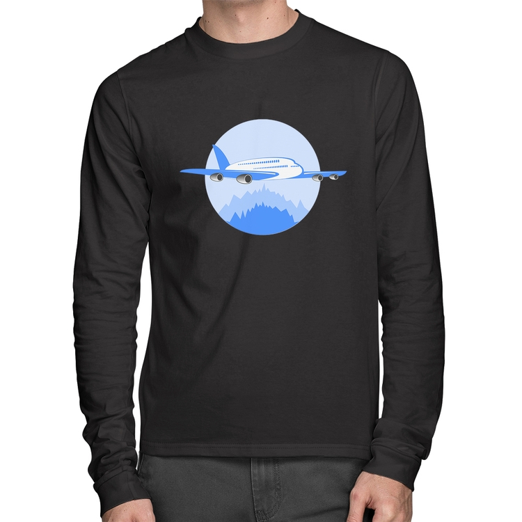 Camiseta Algodão Avião nas Montanhas Manga Longa
