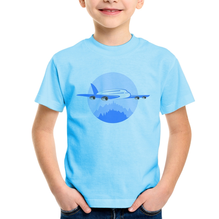 Camiseta Infantil Avião nas Montanhas - Azul Bebê
