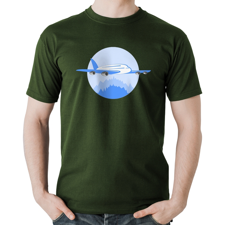 Camiseta Algodão Avião nas Montanhas - Musgo