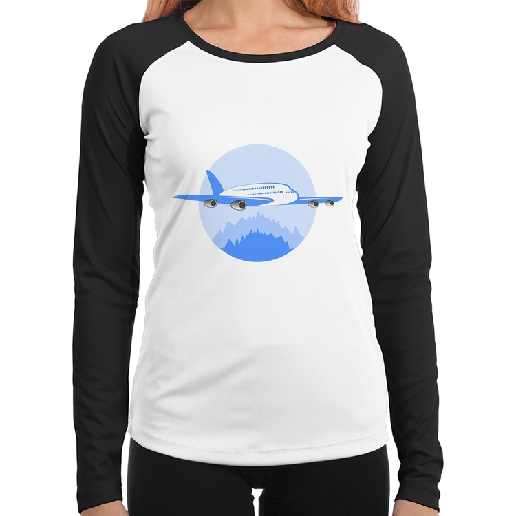 Baby Look Raglan Avião nas Montanhas Manga Longa