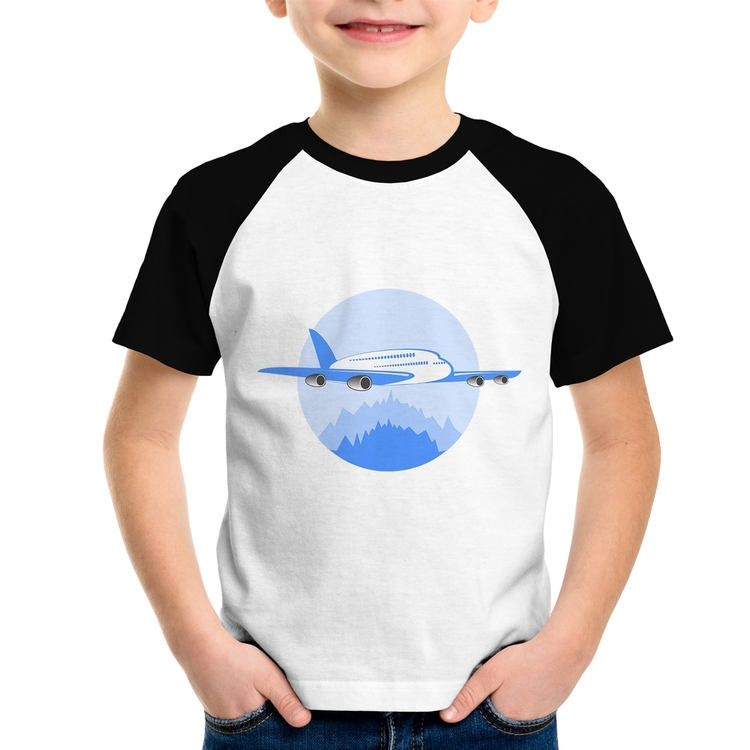 Camiseta Raglan Infantil Avião nas Montanhas