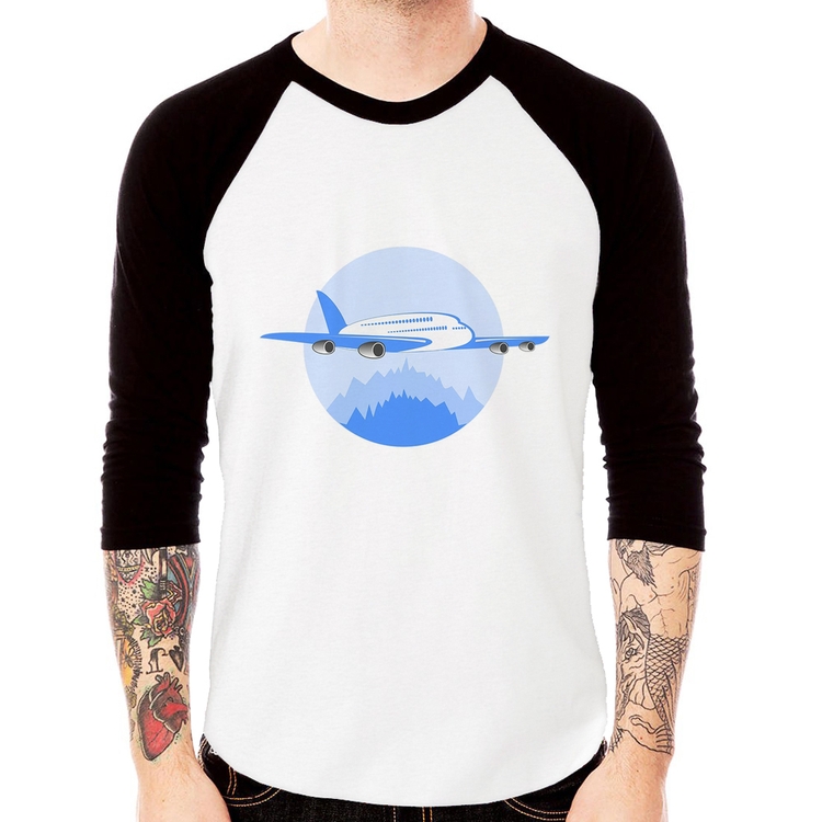 Camiseta Raglan Avião nas Montanhas Manga 3/4