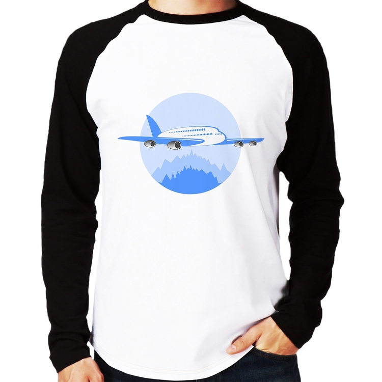 Camiseta Raglan Avião nas Montanhas Manga Longa
