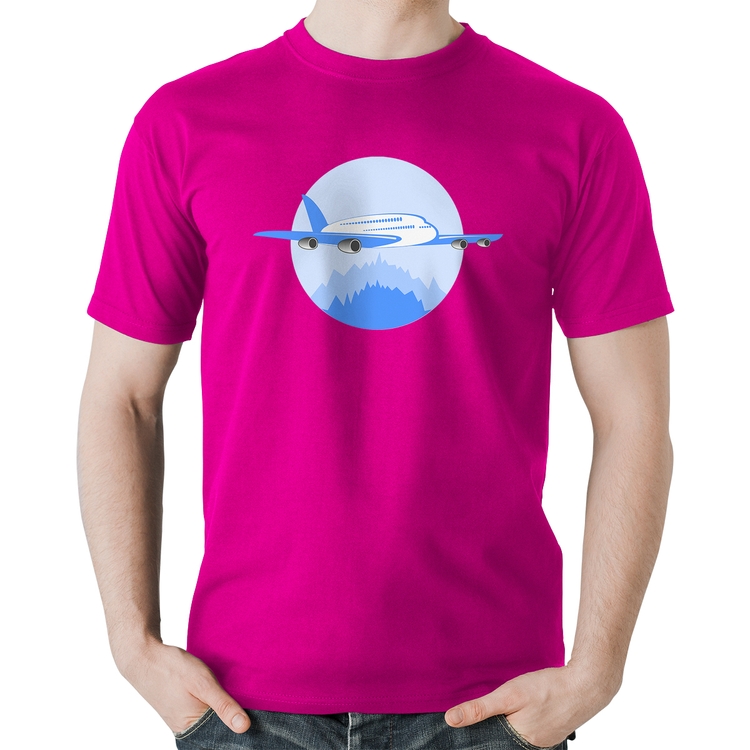 Camiseta Algodão Avião nas Montanhas - Rosa