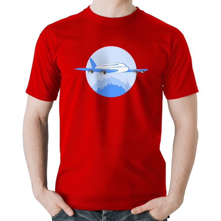 Camiseta Algodão Avião nas Montanhas - Vermelha
