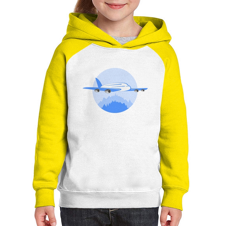 Moletom Infantil Avião nas Montanhas - Branco/Amarelo