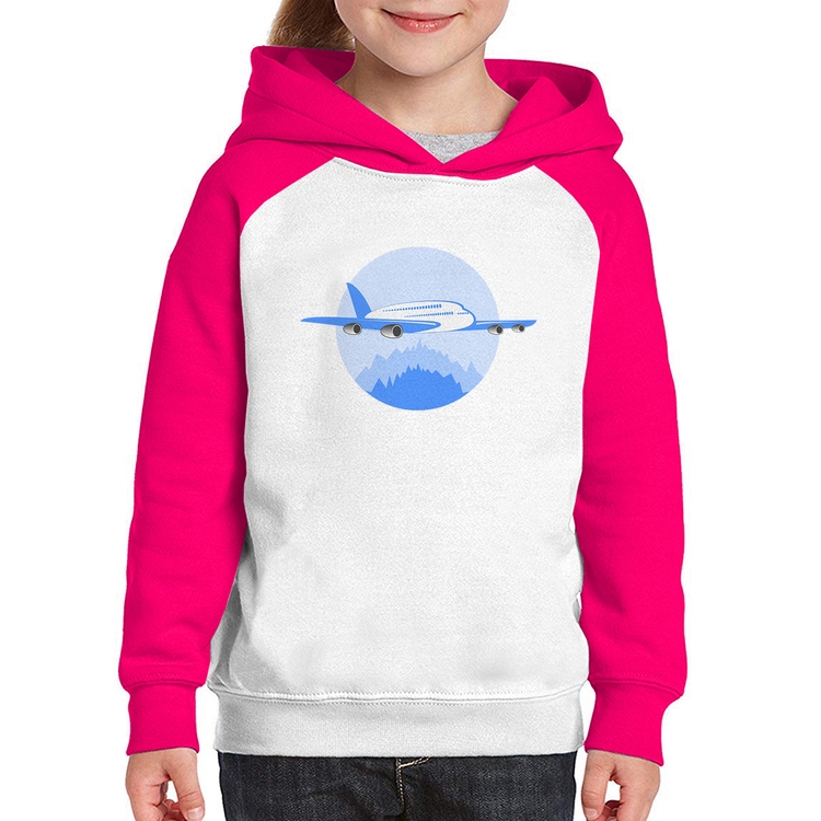 Moletom Infantil Avião nas Montanhas - Branco/Rosa
