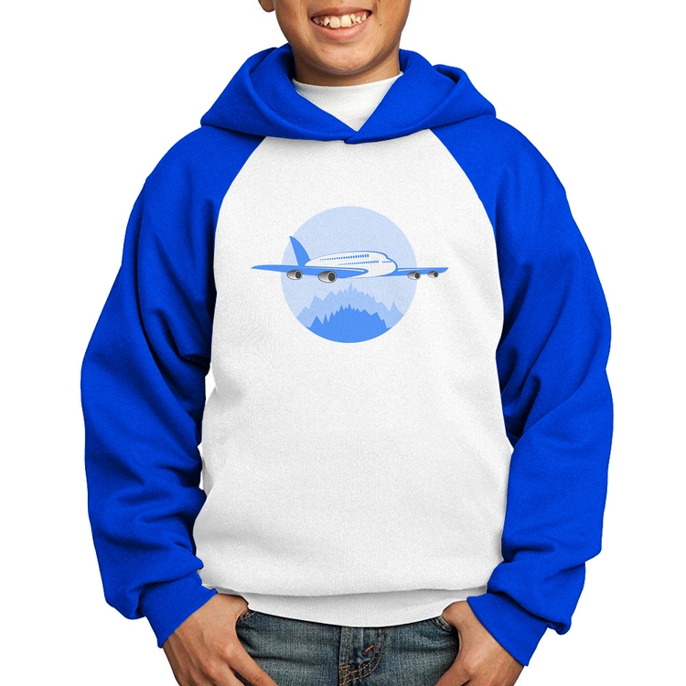 Moletom Infantil Avião nas Montanhas - Branco/Azul