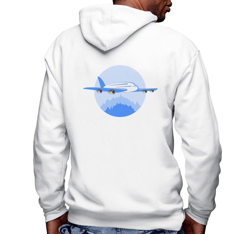 Blusa Moletom Avião nas Montanhas Masculina com Capuz e Zíper - Branca