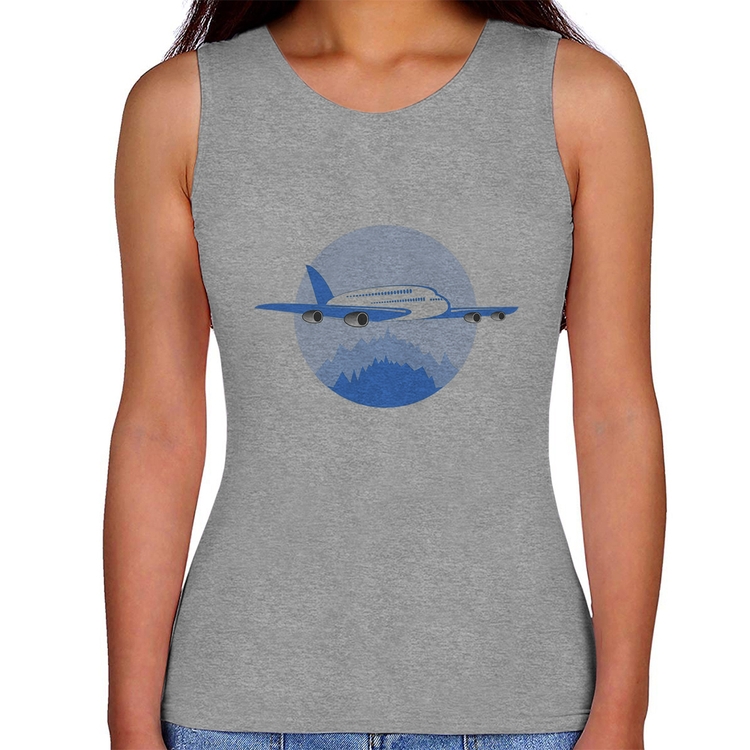 Regata Feminina Avião nas Montanhas - Cinza