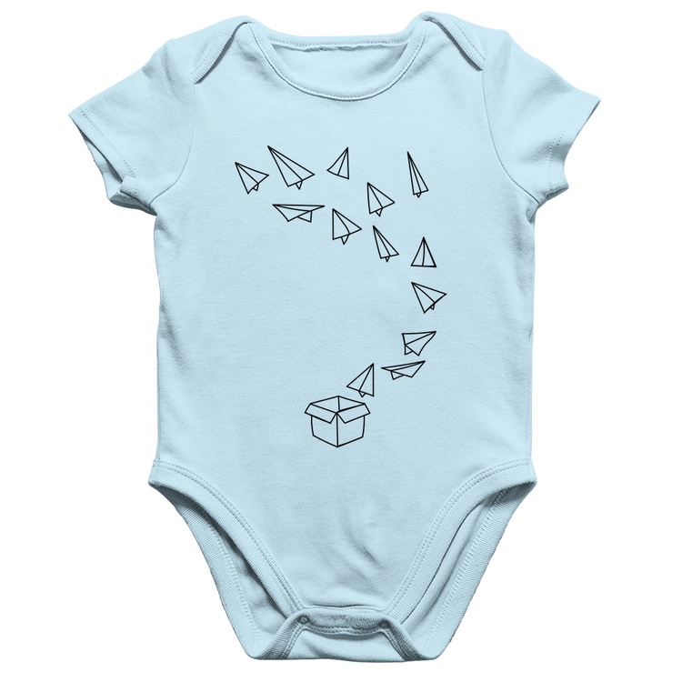 Body Bebê Algodão Aviões de Papel - Azul Bebê