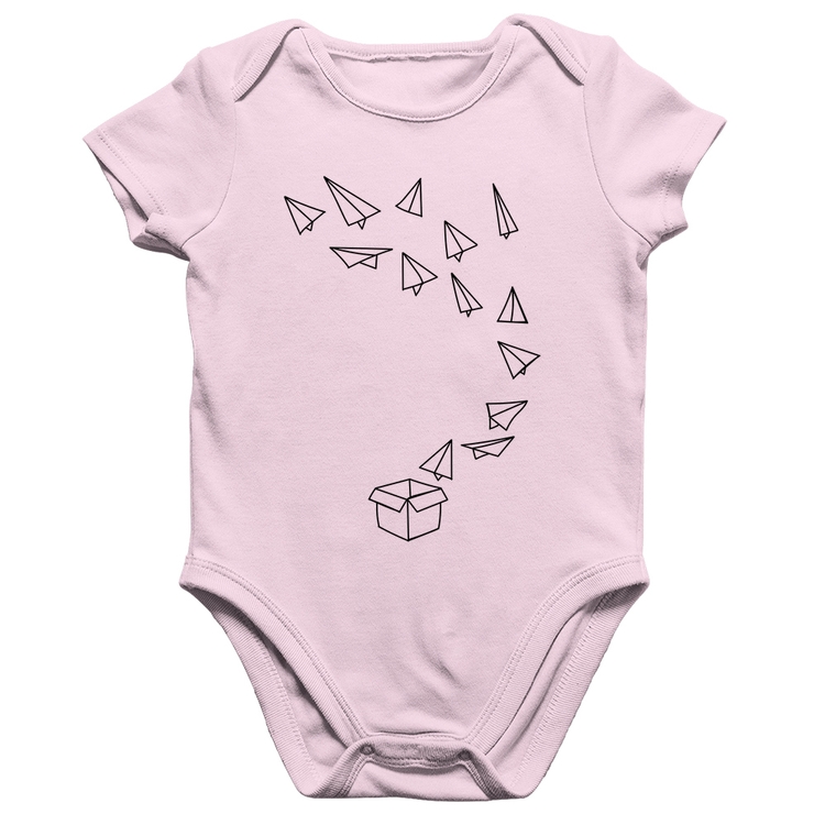 Body Bebê Algodão Aviões de Papel - Rosa Bebê