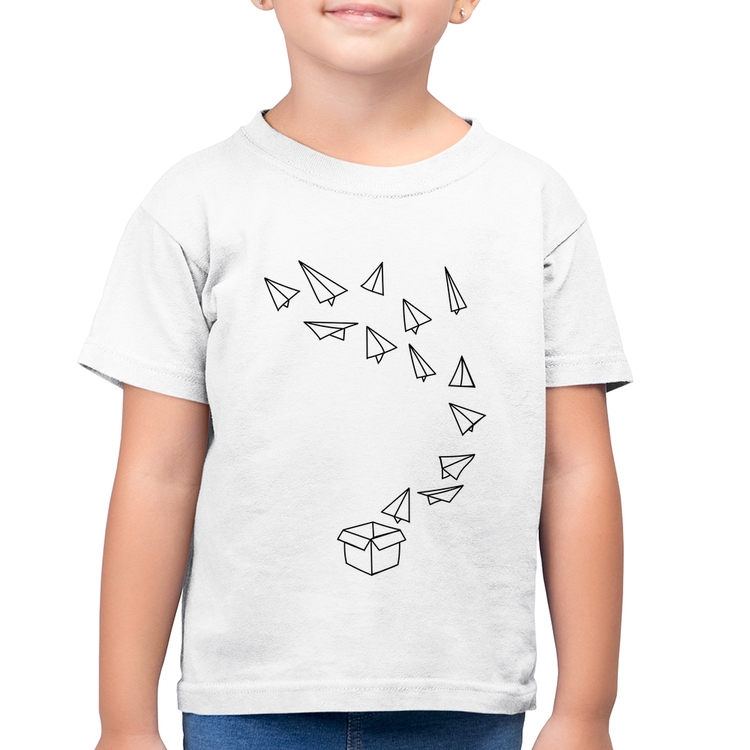 Camiseta Algodão Infantil Aviões de Papel - Branca