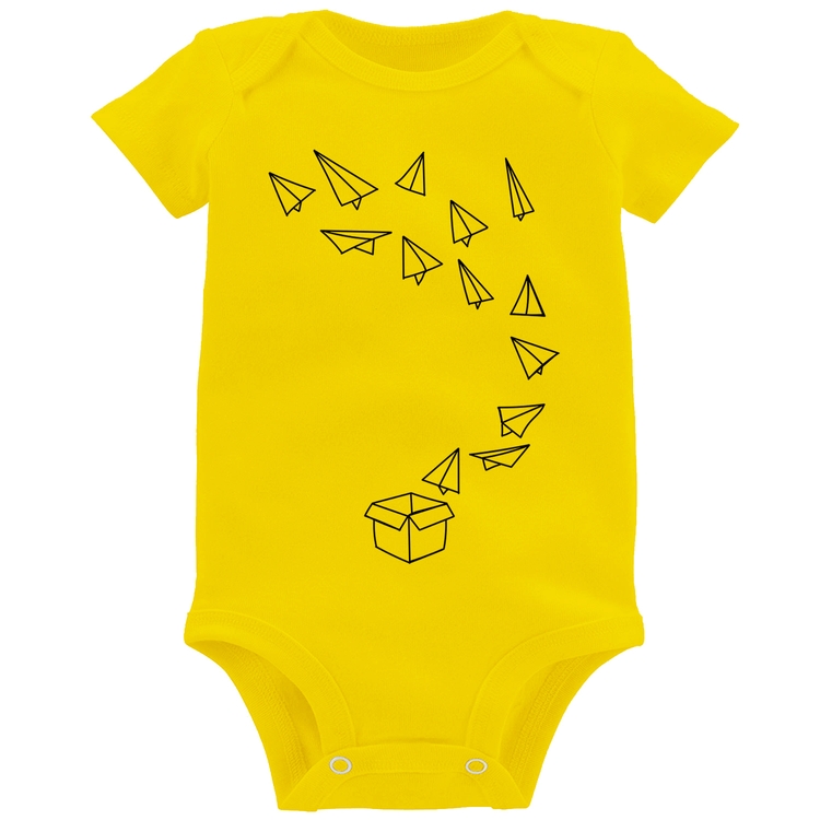 Body Bebê Aviões de Papel - Amarelo