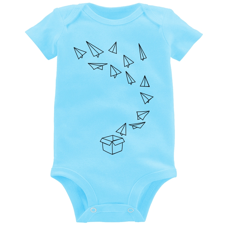 Body Bebê Aviões de Papel - Azul Bebê