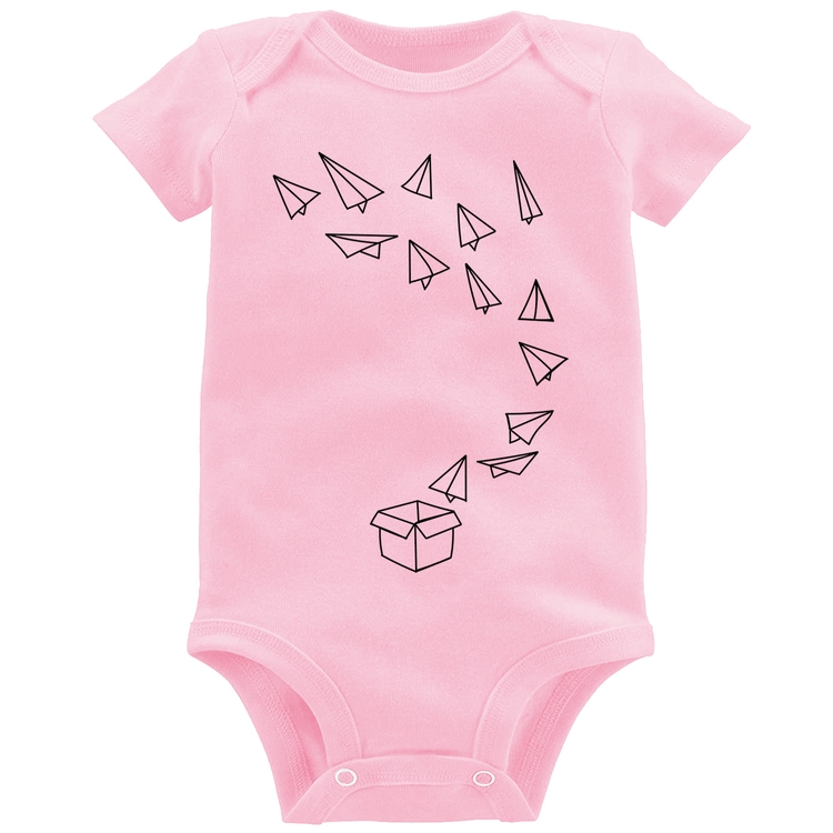 Body Bebê Aviões de Papel - Rosa Bebê
