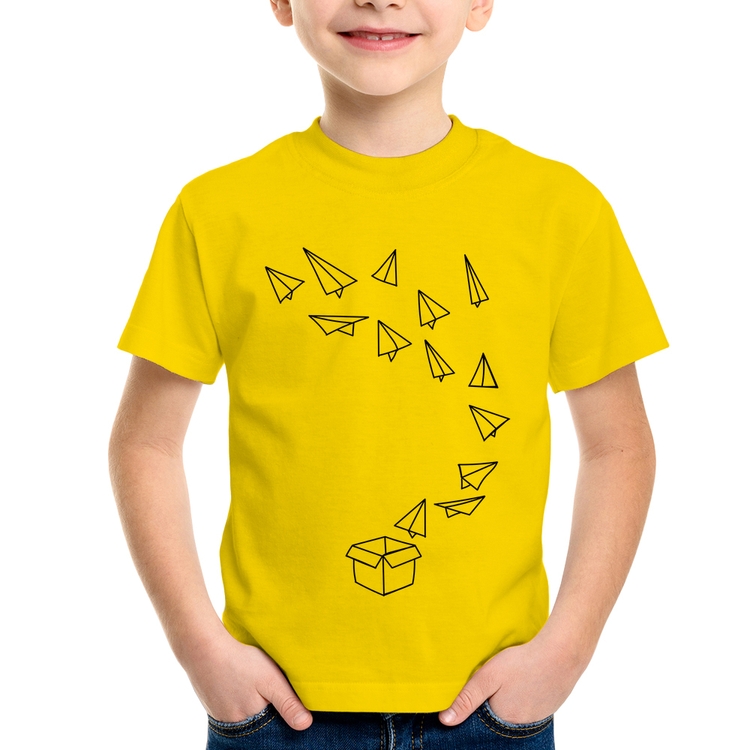 Camiseta Infantil Aviões de Papel - Amarela