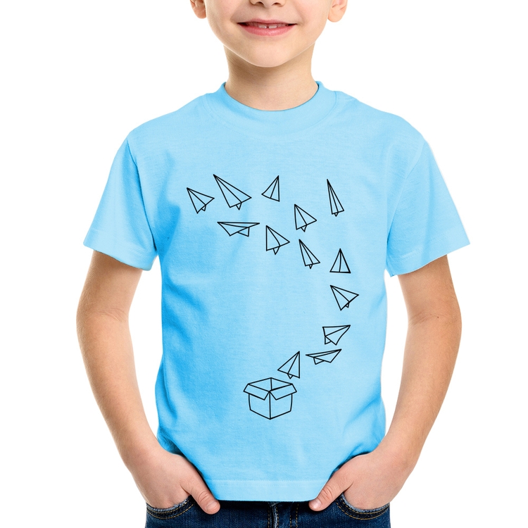 Camiseta Infantil Aviões de Papel - Azul Bebê