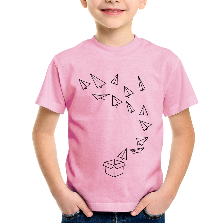 Camiseta Infantil Aviões de Papel - Rosa Bebê