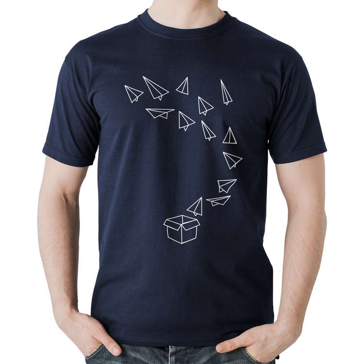 Camiseta Algodão Aviões de Papel - Marinho