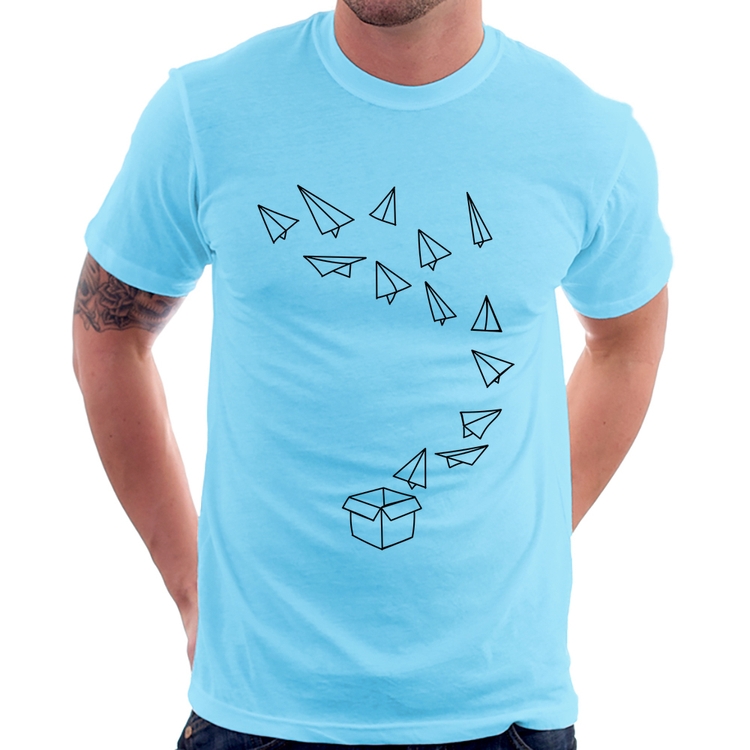 Camiseta Aviões de Papel - Azul Bebê