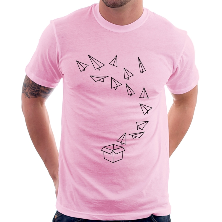 Camiseta Aviões de Papel - Rosa Bebê