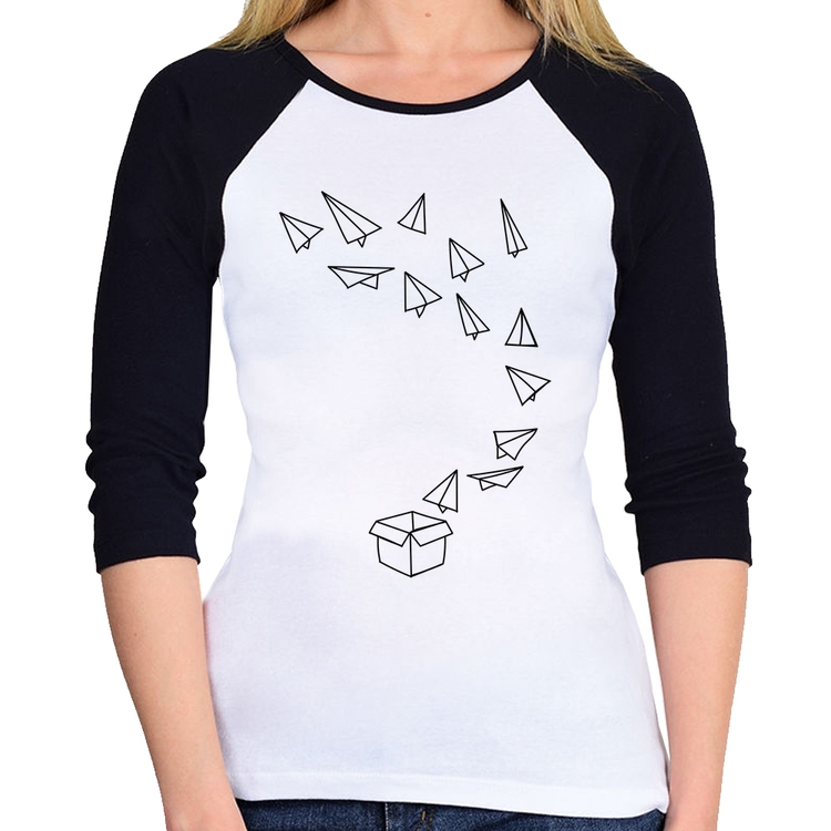 Baby Look Raglan Aviões de Papel Manga 3/4