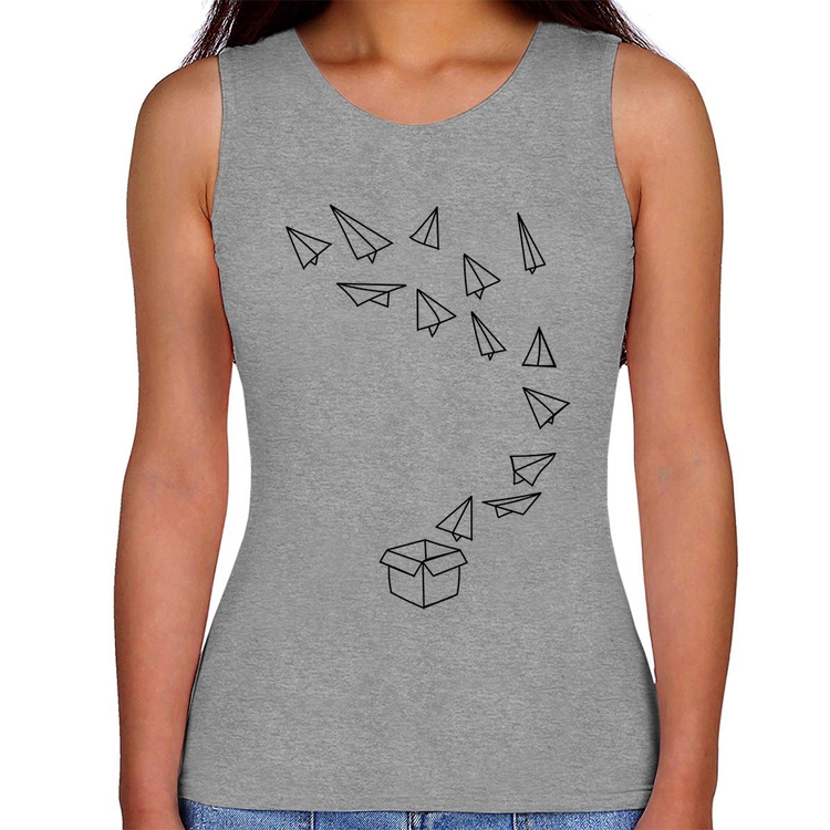 Regata Feminina Aviões de Papel - Cinza