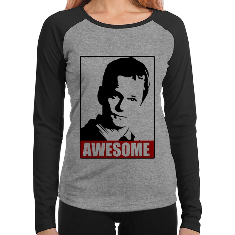 Baby Look Raglan Awesome Barney Stinson Manga Longa - Cinza/Preto