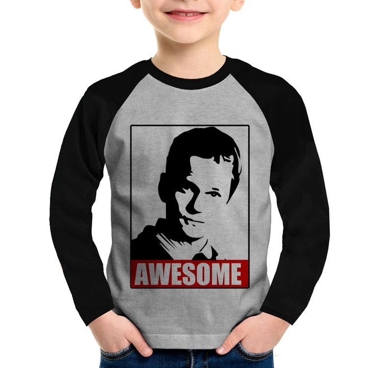 Camiseta Raglan Infantil Awesome Barney Stinson Manga Longa - Cinza/Preto