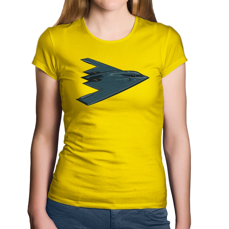 Baby Look Algodão B-2 Spirit Avião Invisível - Amarela