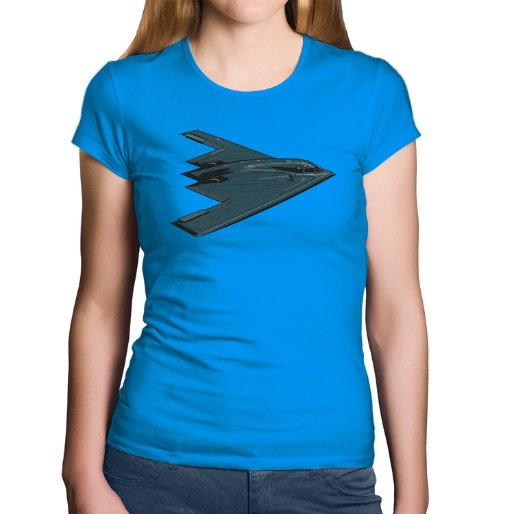 Baby Look Algodão B-2 Spirit Avião Invisível - Azul