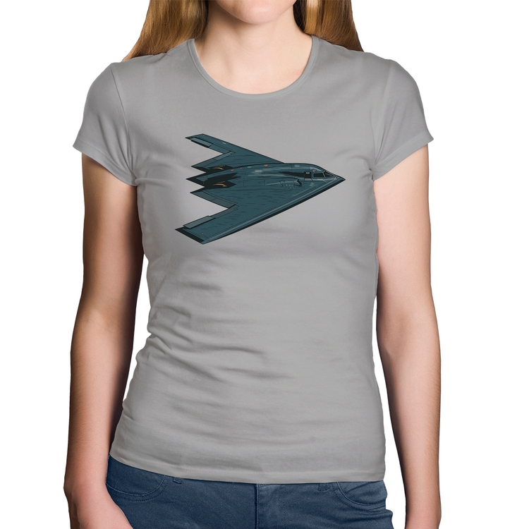 Baby Look Algodão B-2 Spirit Avião Invisível - Cinza